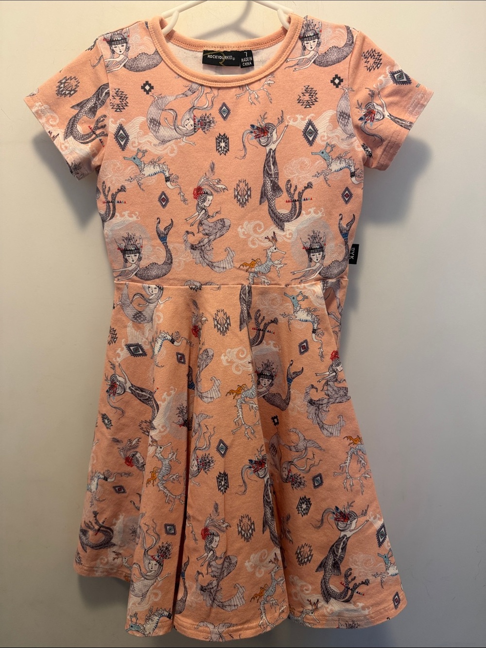 Rock Your Kid Peach Mermaid 🧜♀️ Print Twirl Dress